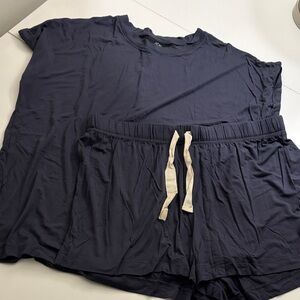 Herizon Slate Gray Drawstring Short / Short Sleeve Pajama Set